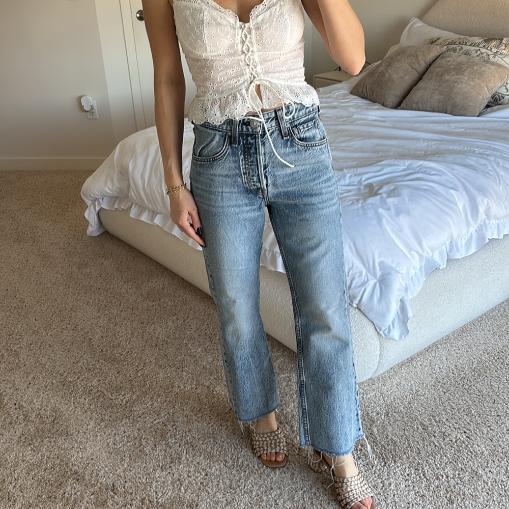 Rag & Bone denim Blue Jeans maya high-rise crop flare cropped button fly raw hem - Picture 7 of 7